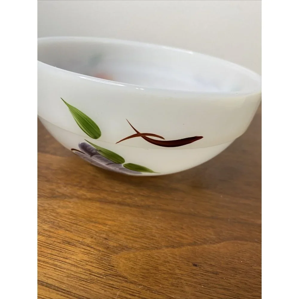 Vintage Fire King Oven Ware Milk Glass Fruit Bowl Grapes Peach Pear 6